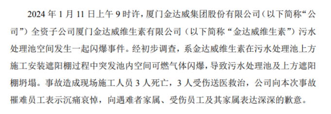 金达威重要子公司金达威维生素闪爆事故被罚，去年利润由盈急转亏